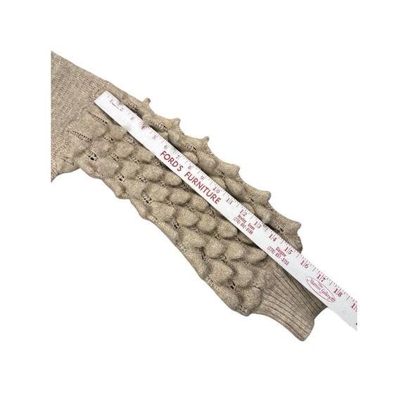 DEBUT Oatmeal Beige Knit Sweater Puffy Crocodile Stitch Sleeves Medium Cropped - Picture 6 of 8